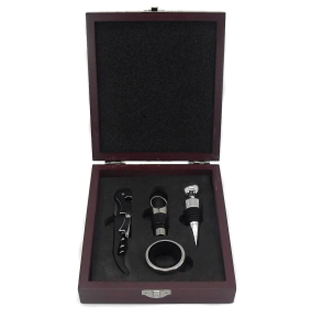 SET DE VINO CAJA MADERA 4 ELEMENTOS